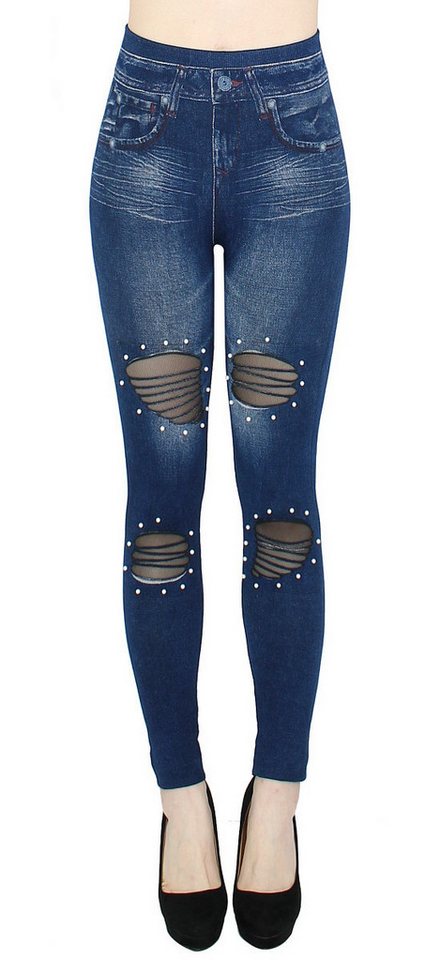 dy_mode Jeggings Damen Jeggings High Waist Leggings in Jeans Optik Bequem Jeansleggings mit elastischem Bund von dy_mode