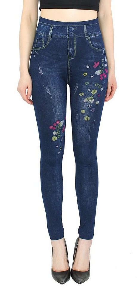 dy_mode Jeggings Damen Jeggings Leggings in Jeans Optik High Waist Jeansleggings Bequem mit elastischem Bund von dy_mode