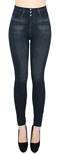 dy_mode Jeggings Damen Leggings High Waist Jeans Optik Hose - JL068 (JL0218-SchwarzMitNieten) von dy_mode