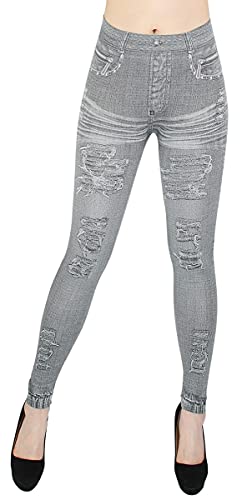 dy_mode Jeggings Damen Leggings Jeans Optik Grau Leggins -YLG080 (JL545-GreyBigDestroyed) von dy_mode