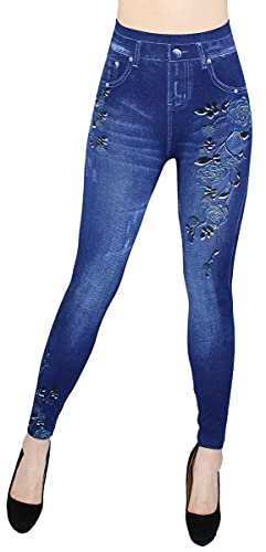 dy_mode Jeggings Damen Leggings Jeans Optik Grau Leggins -YLG080 (Jl538-RosesBlue | Gr.36-38) von dy_mode