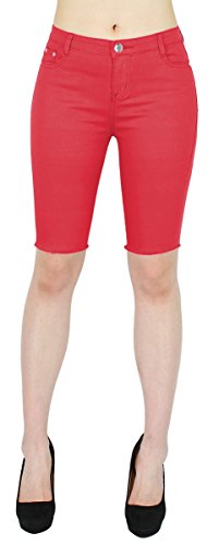 dy_mode Knielange Capri Jeans Damen Bermuda Stretch Denim Short Kurze Hüfthose - CDH009-010 (S, CDH012-Rot) von dy_mode