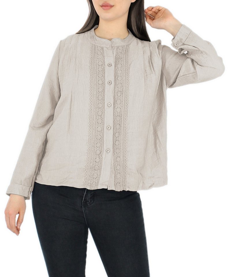 dy_mode Langarmbluse Damenbluse – Stilvolle Tunika mit Spitzenbesatz in Unifarben in Unifarbe von dy_mode