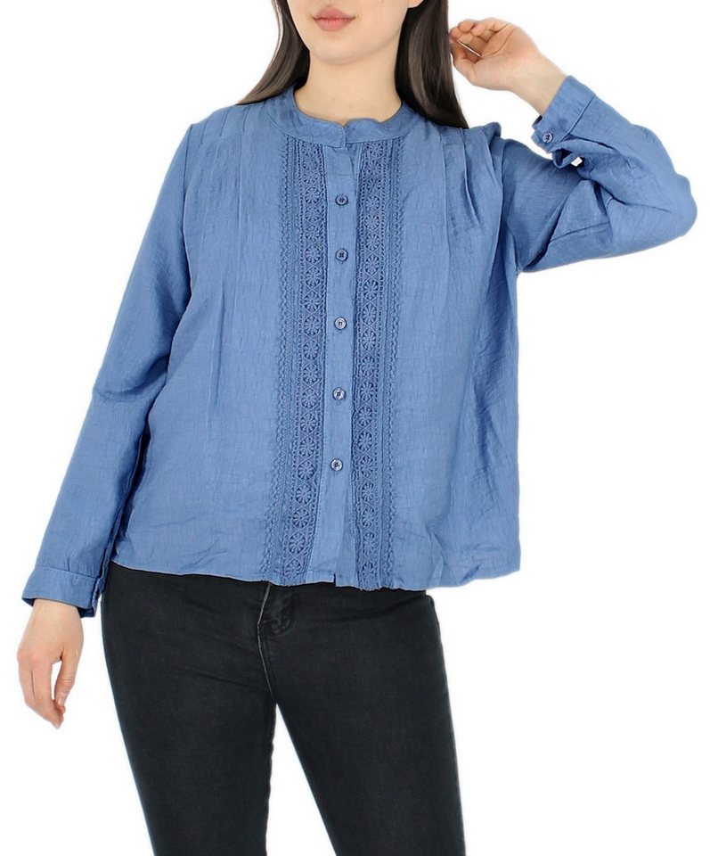 dy_mode Langarmbluse Damenbluse – Stilvolle Tunika mit Spitzenbesatz in Unifarben in Unifarbe von dy_mode