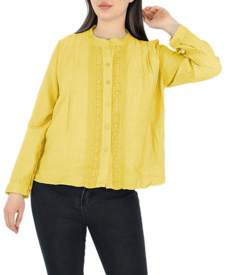 dy_mode Langarmbluse Damenbluse – Stilvolle Tunika mit Spitzenbesatz in Unifarben in Unifarbe von dy_mode