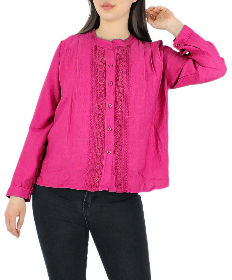 dy_mode Langarmbluse Damenbluse – Stilvolle Tunika mit Spitzenbesatz in Unifarben in Unifarbe von dy_mode