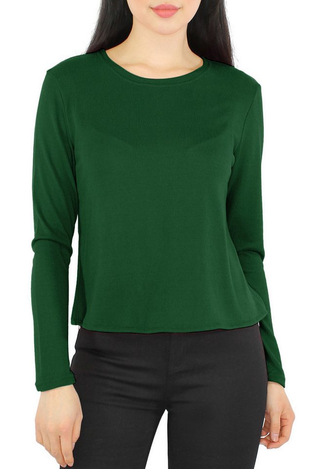 dy_mode Langarmshirt Damen Rundhals Shirt – Stilvolles Langarmshirt in Basic Unifarben in Unifarbe von dy_mode