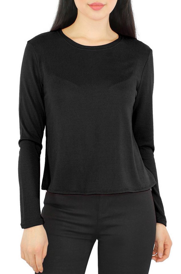 dy_mode Langarmshirt Damen Rundhals Shirt – Stilvolles Langarmshirt in Basic Unifarben in Unifarbe von dy_mode