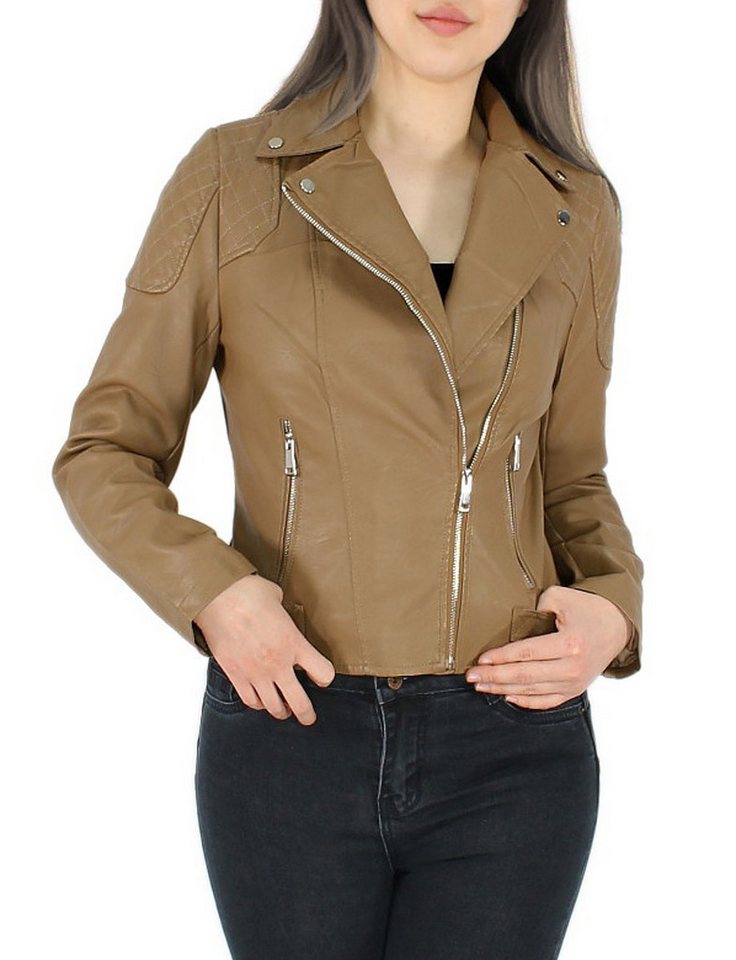dy_mode Lederimitatjacke Kunstlederjacke Damen – Stylische Bikerjacke im kurzen Schnitt in Unifarbe von dy_mode
