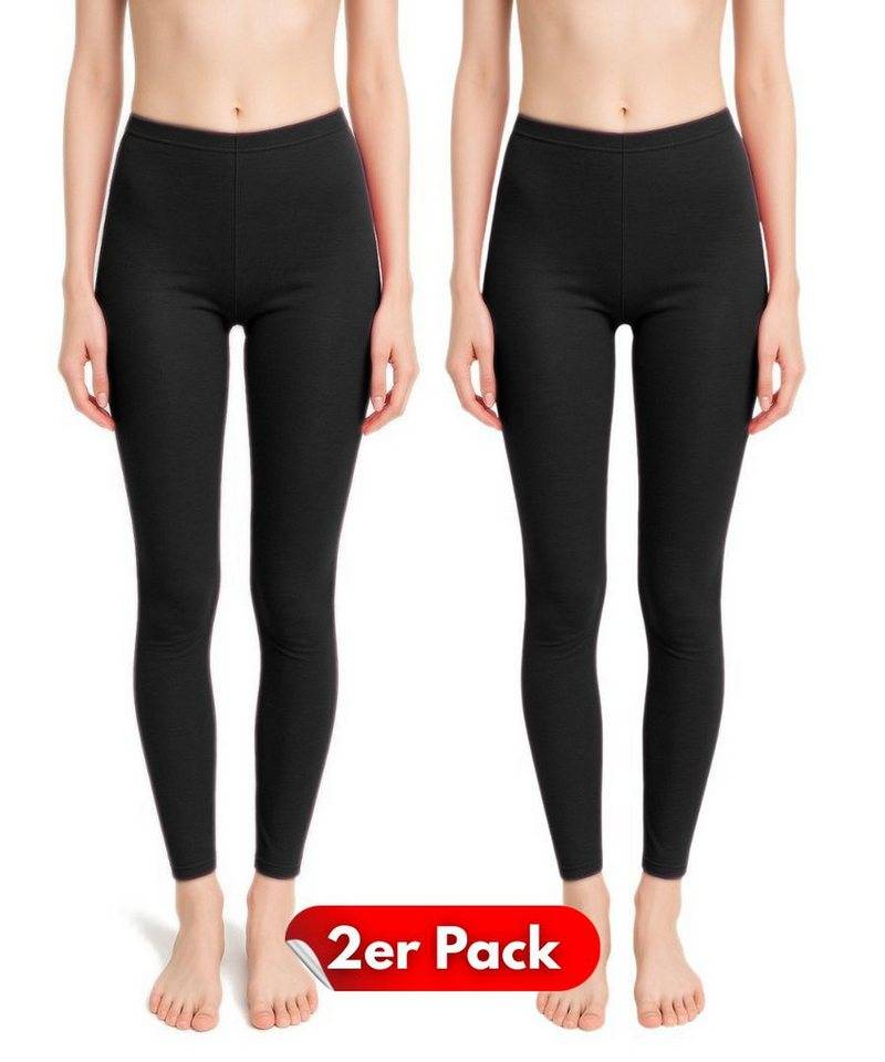 dy_mode Leggings 2er-Pack Damen Leggings mit Gummibund bequeme Yogaleggings (2er-Pack) mit elastischem Bund, in Unifarbe von dy_mode