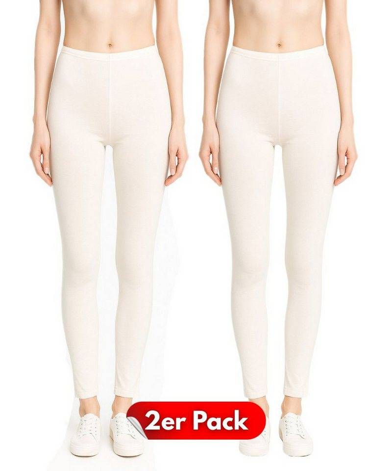 dy_mode Leggings 2er-Pack Damen Leggings mit Gummibund bequeme Yogaleggings (2er-Pack) mit elastischem Bund, in Unifarbe von dy_mode