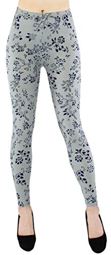 dy_mode Leggings Damen Blumen Muster Leggins bunt Gemustert - JL096 (JL289-GrauPorzellan) von dy_mode