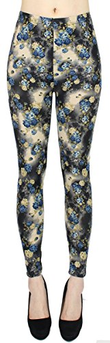 dy_mode Leggings Damen Blumen Muster Leggins bunt Gemustert - JL096 (Jl243-Blueroses | Gr.36-42) von dy_mode