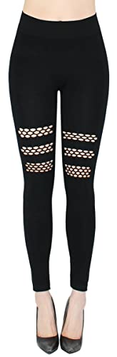 dy_mode Leggings Damen Destroyed Look mit Spitzen und Löcher in Schwarz - JL005 (36-40, jl636-BeehiveStripes) von dy_mode