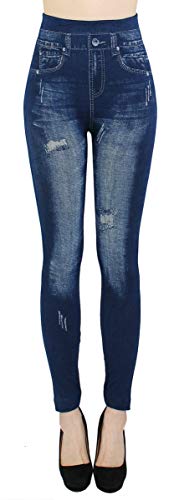 dy_mode Leggings Damen High Waist Hose Jeans Optik Jeggings ideal zu jeder Jahreszeit - OneSize Gr.36-42 - JL089 (JL236-Destroyed) von dy_mode