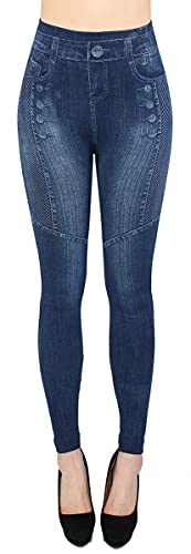 dy_mode Leggings Damen High Waist Hose Jeans Optik Jeggings ideal zu jeder Jahreszeit - OneSize Gr.36-42 - JL089 (JL246-Knöpfe | Gr.36-40) von dy_mode