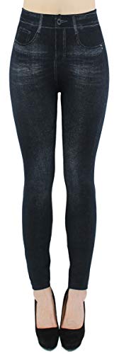 dy_mode Leggings Damen High Waist Stone Washed Optik Jeggings - OneSize Gr.36-42 - JL093 (JL218-Schwarz) von dy_mode