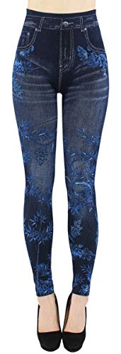 dy_mode Leggings Damen Jeggings High Waist Jeansoptik Hose - YLG065 (JL294-BambooForester) von dy_mode