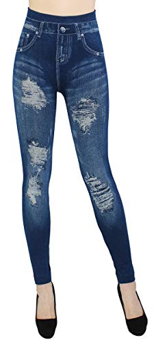 dy_mode Leggings Damen Jeggings High Waist Jeansoptik Hose - YLG065 (JL362-RisseDruck) von dy_mode