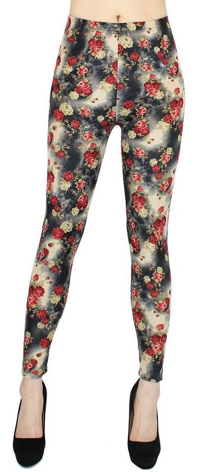 dy_mode Leggings Damen Leggings Blumen Muster Bunte Yogahose Fitness Leggins geblümt mit elastischem Bund, Bunt geblümt von dy_mode