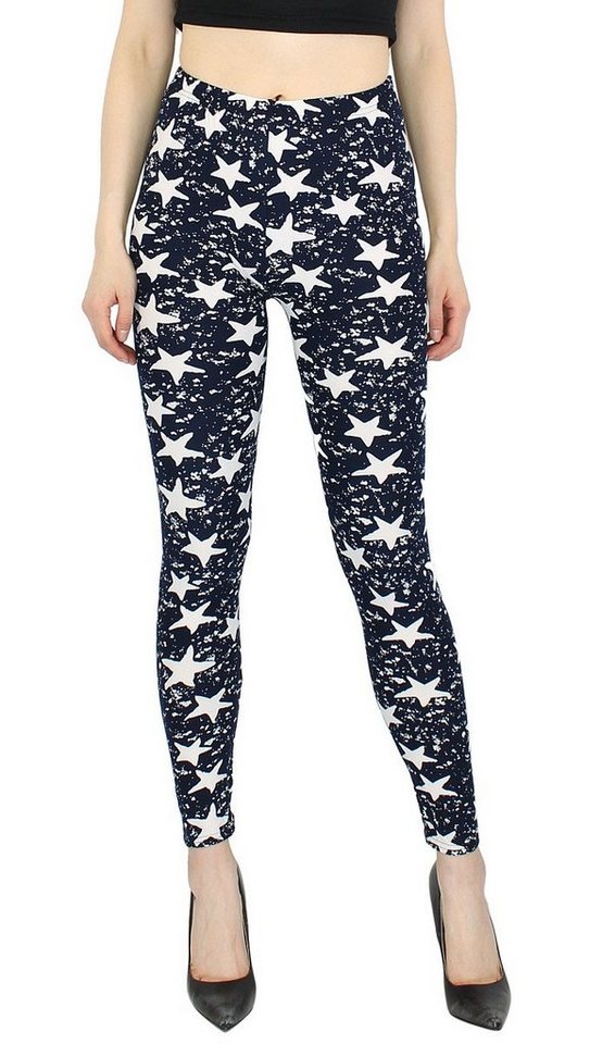 dy_mode Leggings Damen Leggings Sternen Muster Stars Print Fitnesshose Yoga Leggins mit elastischem Bund von dy_mode