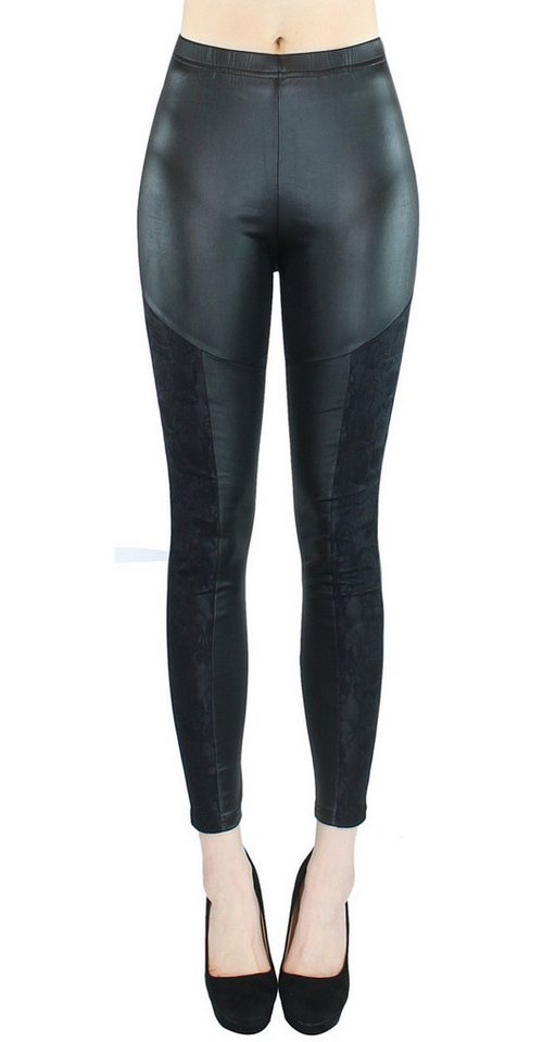 dy_mode Leggings Damen Leggings in Kunstleder Optik Frauen Hose Matt Wetlook mit elastischem Bund, Middel Waist von dy_mode