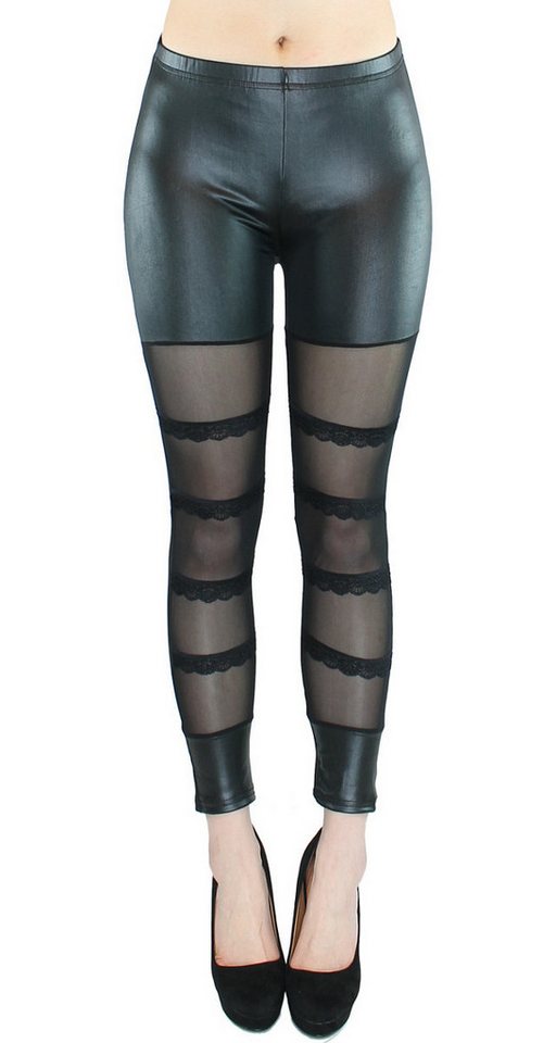 dy_mode Leggings Damen Leggings in Kunstleder Optik Frauen Hose Matt Wetlook mit elastischem Bund, Middel Waist von dy_mode