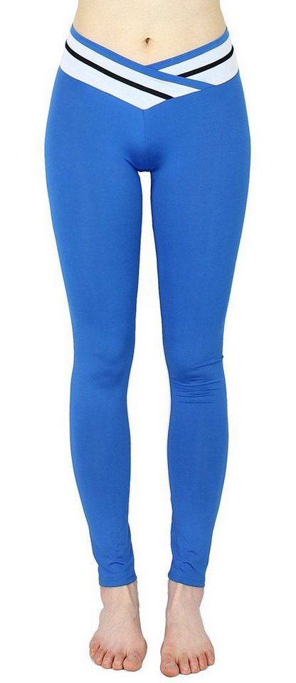 dy_mode Leggings Damen Sport Leggings Laufhose Schwarz mit farbigen Bund in V-Shape von dy_mode