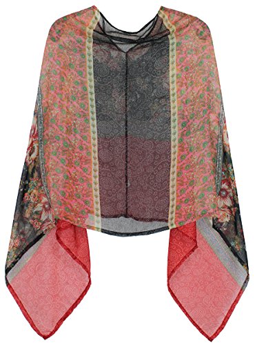 dy_mode Leichter Poncho/Cape für Damen aus weicher Viskose in farbigen Blumen Muster - WJ100 (WJ100-Rot) von dy_mode