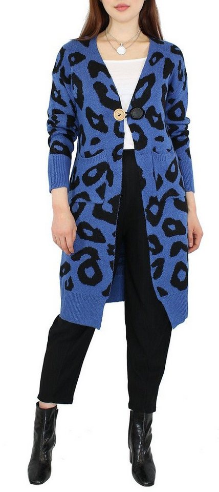 dy_mode Longstrickjacke Cardigan Damen Lang Strickcardigan Strickjacke Langarm Animal Print mit Taschen von dy_mode