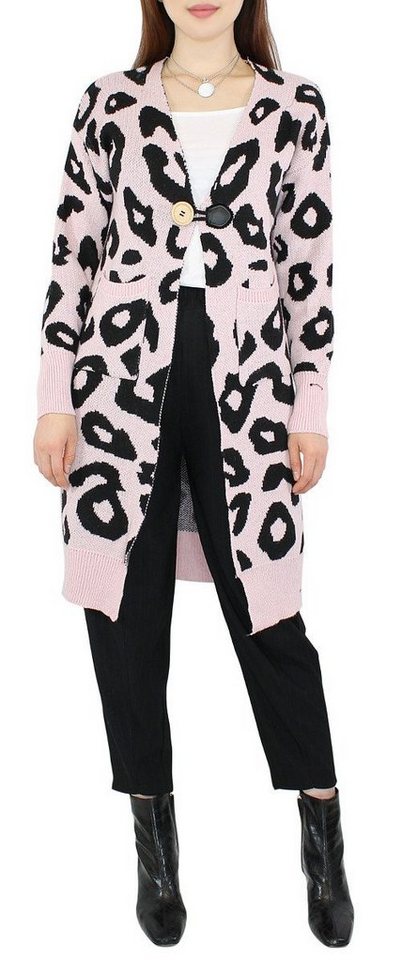 dy_mode Longstrickjacke Cardigan Damen Lang Strickcardigan Strickjacke Langarm Animal Print mit Taschen von dy_mode