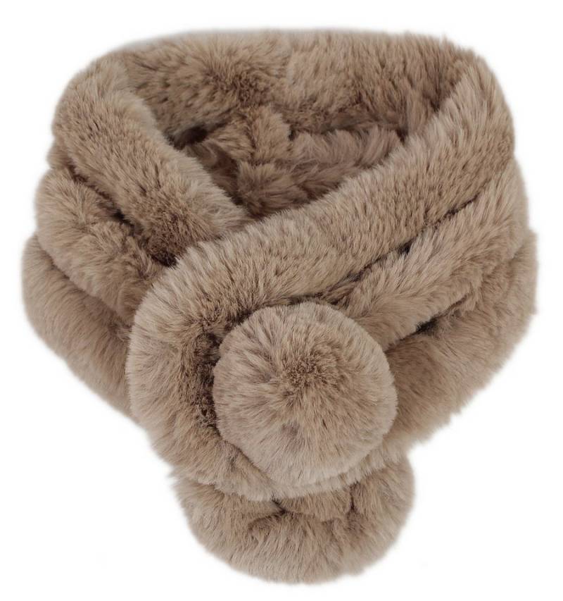 dy_mode Modeschal Damen Kunstfell-Schal mit Bommel flauschiger Winter Kragenschal, Bommel-"Knopf" von dy_mode