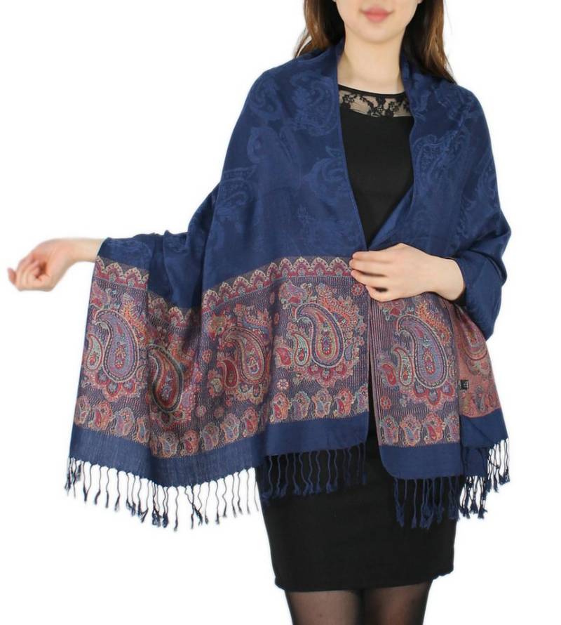 dy_mode Modeschal Eleganter Damen Schal Stola Schultertuch im Paisley Muster, mit Fransen von dy_mode