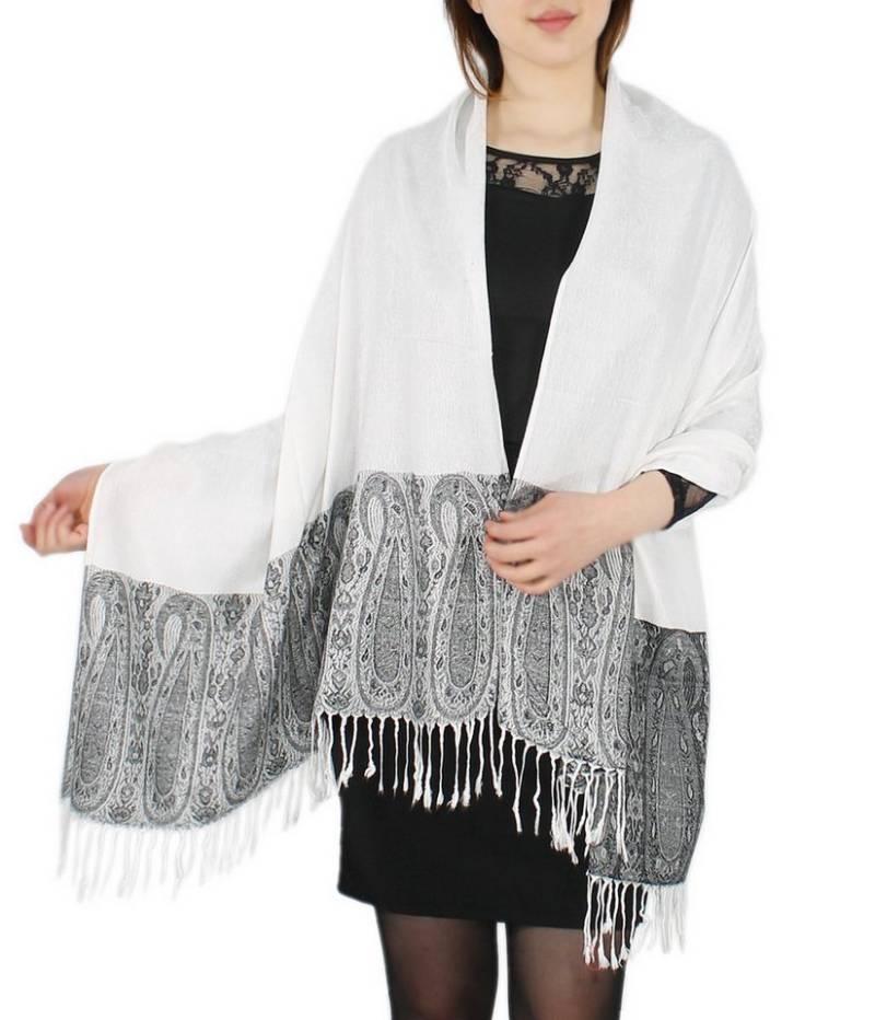 dy_mode Modeschal Eleganter Damen Schal Stola Schultertuch im Paisley Muster, mit Fransen von dy_mode