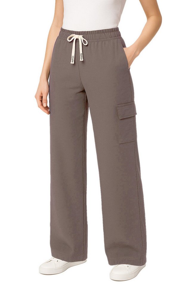 dy_mode Palazzohose Damen Cargo Palazzo Hose mit weitem Bein und elastischem Bund Elastikbund mit Tunnelzug, in Unifarbe von dy_mode