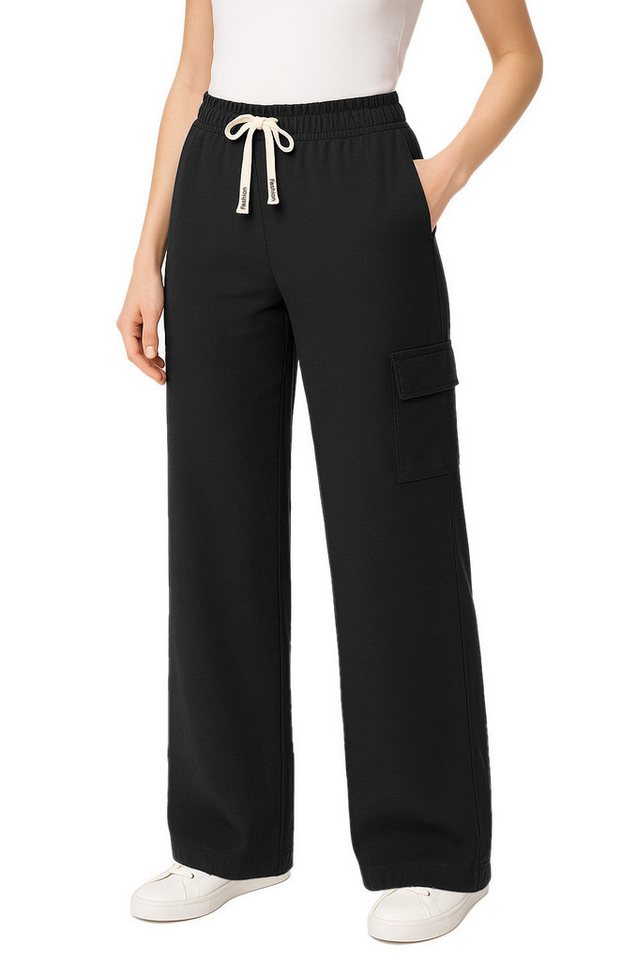 dy_mode Palazzohose Damen Cargo Palazzo Hose mit weitem Bein und elastischem Bund Elastikbund mit Tunnelzug, in Unifarbe von dy_mode