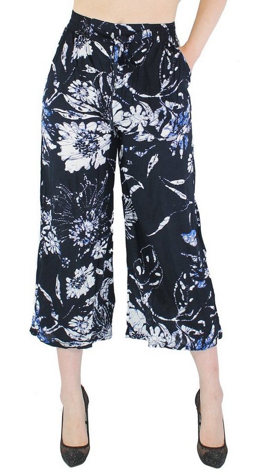 dy_mode Palazzohose Damen Palazzohose Capri Hose in Blumen Muster Freizeithose Sommer mit Gummibund im Rückenbereich von dy_mode