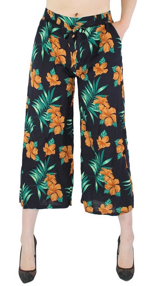 dy_mode Palazzohose Damen Palazzohose Capri Hose in Blumen Muster Freizeithose Sommer mit Gummibund im Rückenbereich von dy_mode
