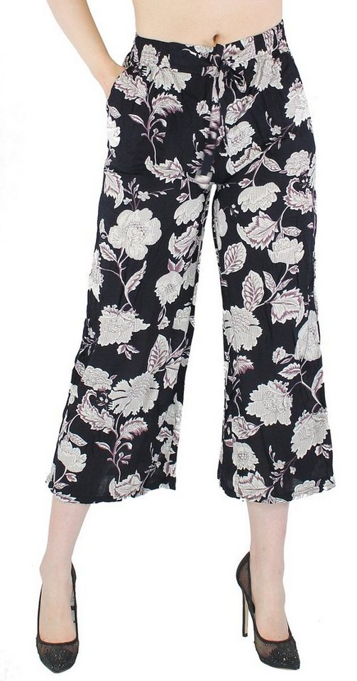 dy_mode Palazzohose Damen Palazzohose Capri Hose in Blumen Muster Freizeithose Sommer mit Gummibund im Rückenbereich von dy_mode