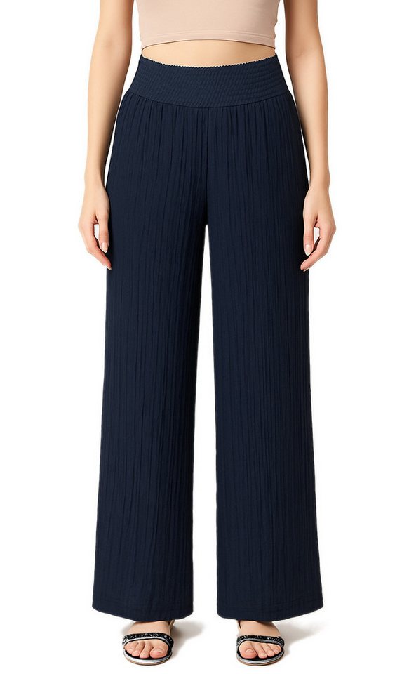 dy_mode Palazzohose Damen Palazzohose Weite Freizeithose mit Gummibund Unifarbe Sommerhose mit elastischem Bund, in Unifarbe von dy_mode