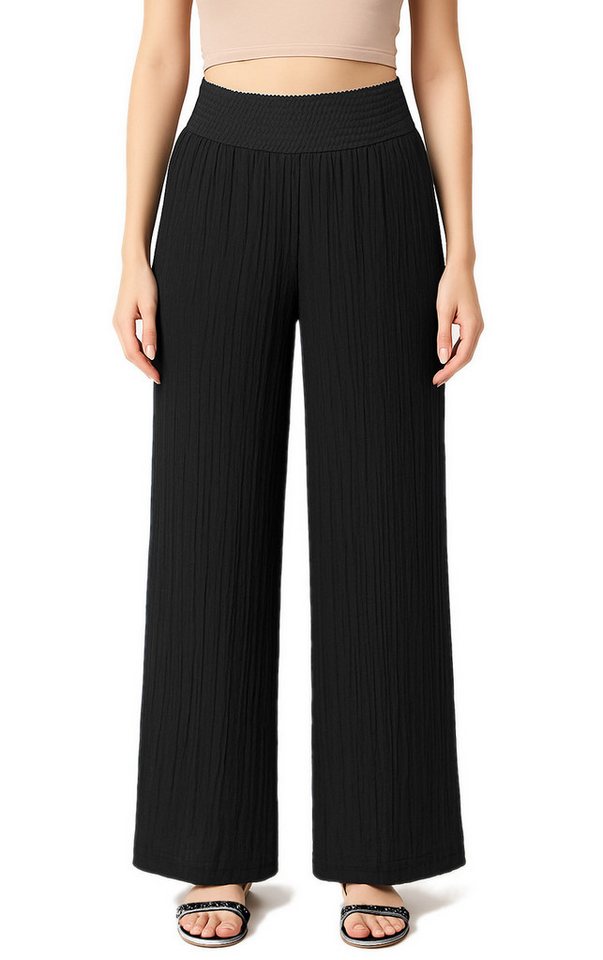 dy_mode Palazzohose Damen Palazzohose Weite Freizeithose mit Gummibund Unifarbe Sommerhose mit elastischem Bund, in Unifarbe von dy_mode