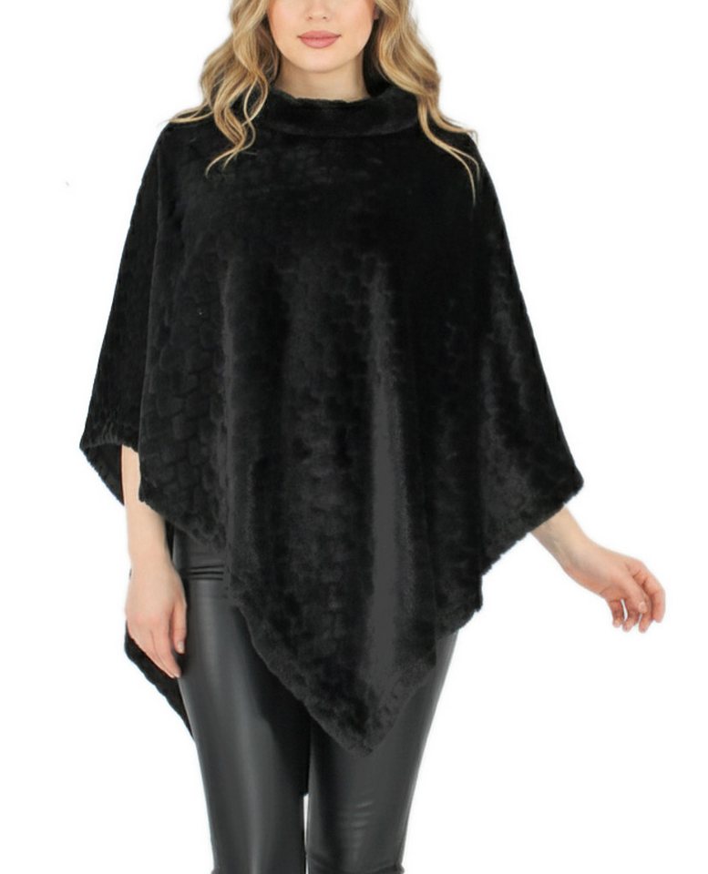 dy_mode Poncho Damen Kunstfell-Poncho Kuscheliger Umhang mit Herzchen-Muster in Unifarbe von dy_mode