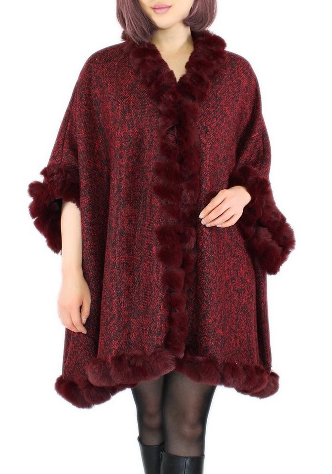 dy_mode Poncho Damen Poncho mit Innenfutter und Kunstfell in Unifarben und Meliert mit Innenfutter dy_mode Poncho Damen Poncho mit Innenfutter und Kunstfell in Unifarben und Meliert mit Innenfutter von dy_mode