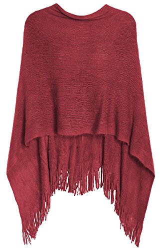 dy_mode Poncho Damen Strickponcho Umhang im eleganten Schnitt - Vorne kurz hinten lang Schnitt - WJ061 (Blushred) von dy_mode