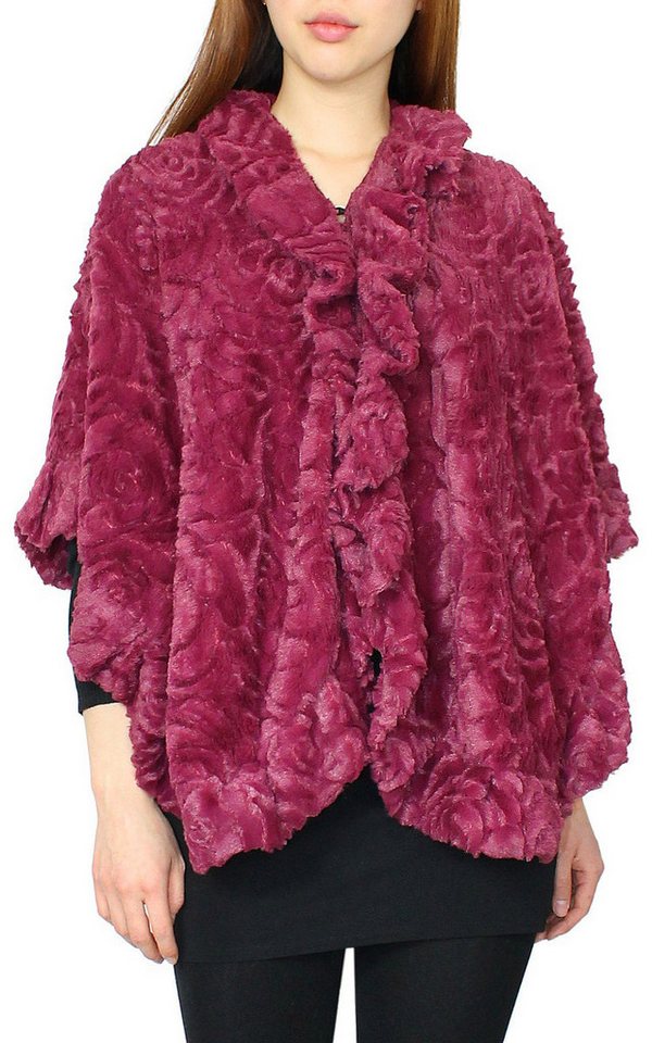 dy_mode Poncho Eleganter Damen Poncho im Kunstpelz Optik Cape Umhang Überwurf in Unifarben von dy_mode