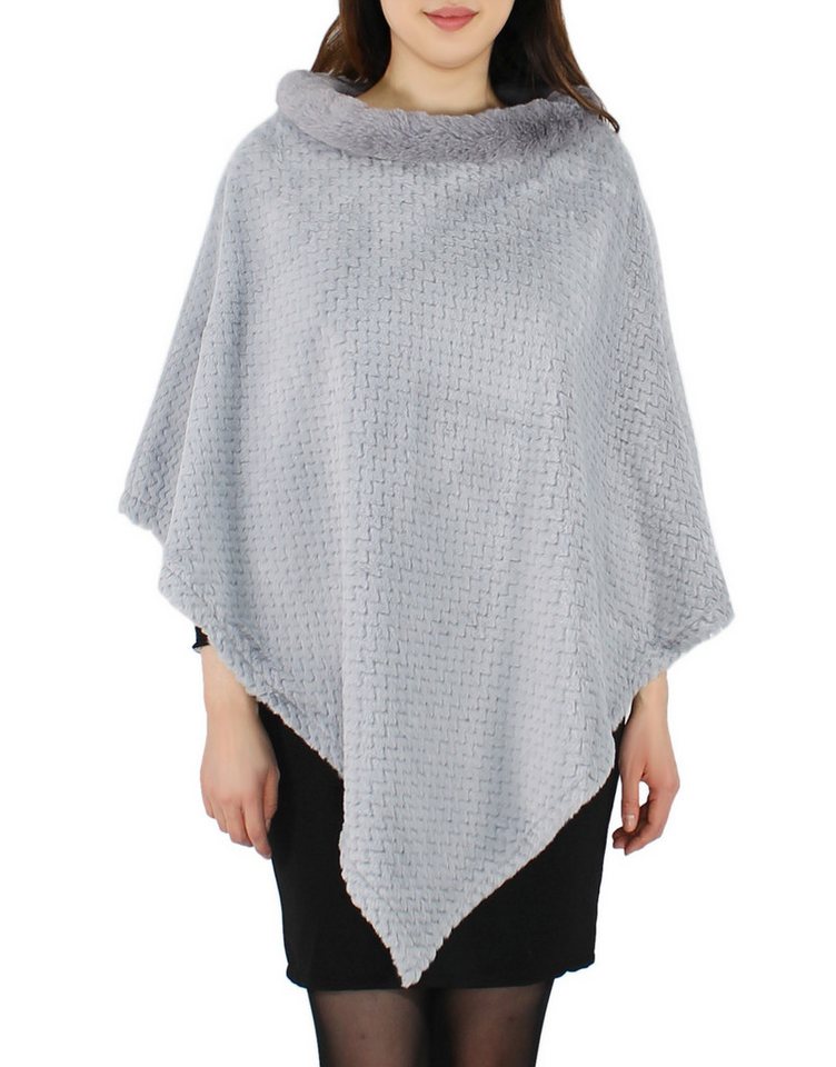 dy_mode Poncho Eleganter Damen Poncho in Kunstfell-Optik Cape Umhang Überwurf in Unifarbe von dy_mode