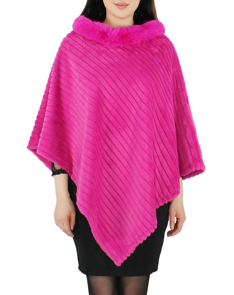 dy_mode Poncho Eleganter Damen Poncho in Kunstfell-Optik Cape Umhang Überwurf in Unifarbe von dy_mode