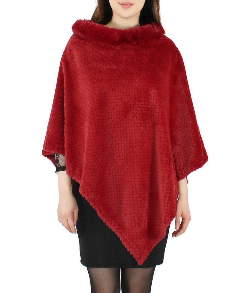 dy_mode Poncho Eleganter Damen Poncho in Kunstfell-Optik Cape Umhang Überwurf in Unifarbe von dy_mode