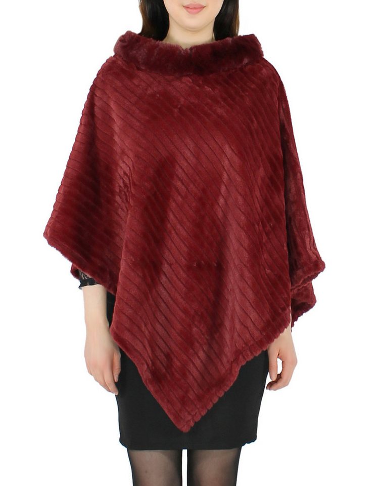 dy_mode Poncho Eleganter Damen Poncho in Kunstfell-Optik Cape Umhang Überwurf in Unifarbe von dy_mode