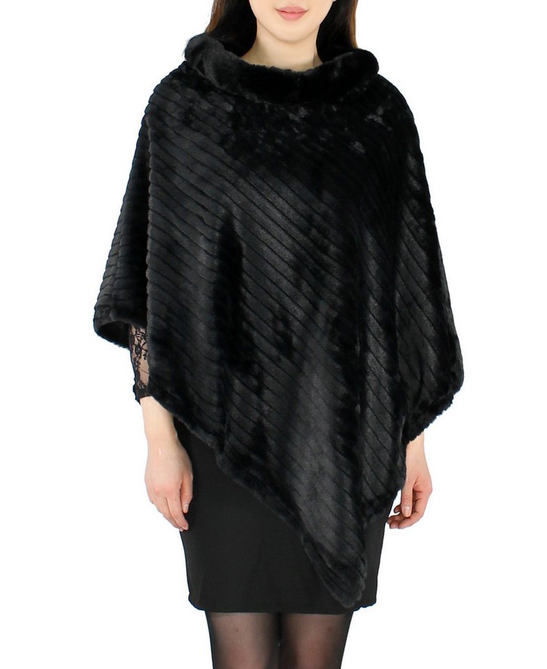 dy_mode Poncho Eleganter Damen Poncho in Kunstfell-Optik Cape Umhang Überwurf in Unifarbe von dy_mode